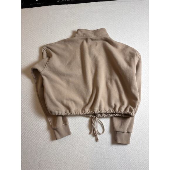 American Eagle Cropped Sweatshirt Women's Size Small Beige Quarter Zip - Picture 7 of 7
